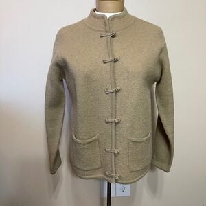 VTG Talbots Women's Beige Wool Mandarin Collar Toggle Cardigan Sweater Size S